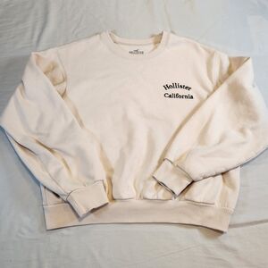 Hollister Beige Cozy Fleece Crew Neck Pullover Sweatshirt Logo Size XS